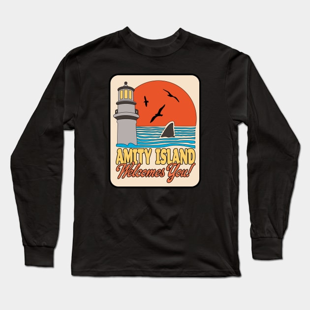 Jaws — Retro Amity Scene Long Sleeve T-Shirt by GraphicGibbon